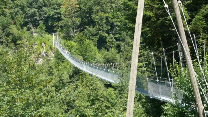 Frutigen chemin des sculptures Uferweg Hängebrücke Hostalde passerelle Reinisch