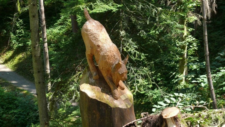 Frutigen chemin des sculptures Uferweg Hängebrücke Hostalde passerelle Reinisch